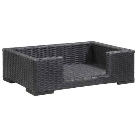 Dog Bed with Cushion Black 90x60 cm Poly Rattan