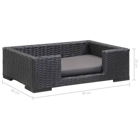 Dog Bed with Cushion Black 90x60 cm Poly Rattan