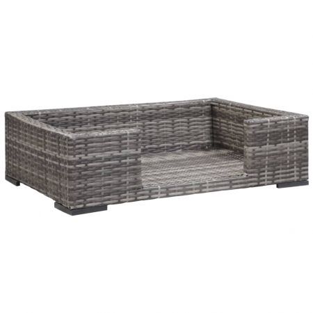 Dog Bed with Cushion Grey 90x60 cm Poly Rattan