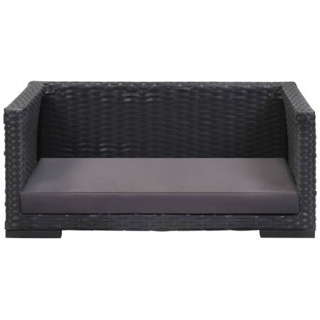 Dog Bed with Cushion Black 90x60 cm Poly Rattan