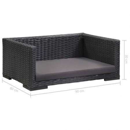 Dog Bed with Cushion Black 90x60 cm Poly Rattan