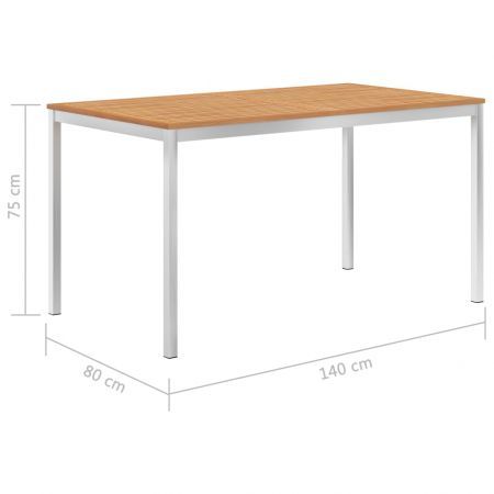 Garden Dining Table 140x80x75 cm Solid Teak Wood and Stainless Steel