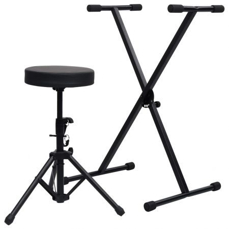 Keyboard Stand and Stool Set Black