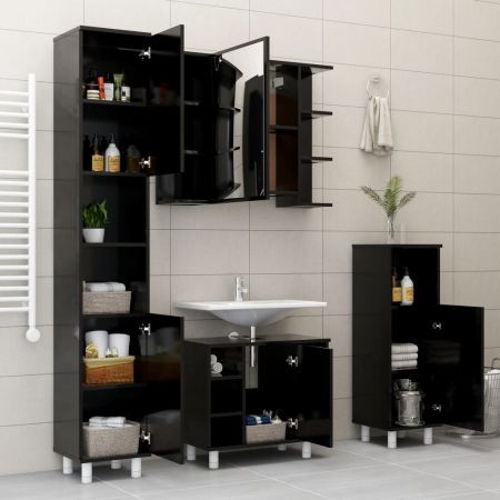 Bathroom Cabinet Black 30x30x95 cm Chipboard