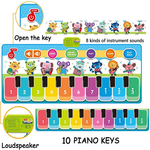 Kids Piano Mat, 39.5" X 14" Music Mats Keyboard Dancing Mat Electronic Touch Play Blanket Musical Carpet Toys