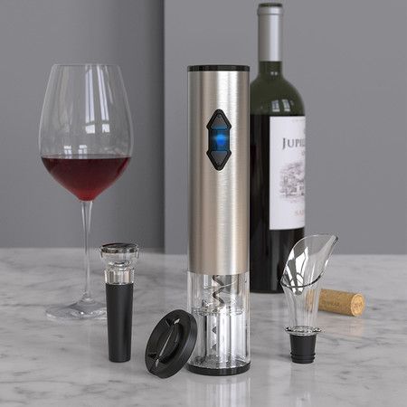 Electric Wine Opener, Automatic Electric Wine Bottle Corkscrew Opener with Foil Cutter (Stainless Steel)