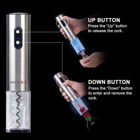 Electric Wine Opener, Automatic Electric Wine Bottle Corkscrew Opener with Foil Cutter (Stainless Steel)