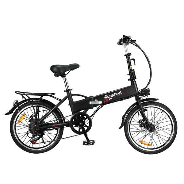 Auswheel Electric Bike Bicycle Folding Ebike 250W Motor 36V 9Ah Battery 7 Speed