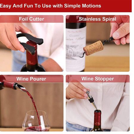 Wine Opener Kit With Foil Cutter,Wine Stopper And Extra Spiral