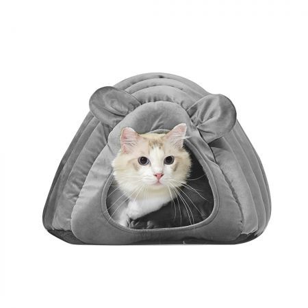 Pet Bed Comfy Kennel Cave Cat Beds Bedding Castle Igloo Round Nest Grey L