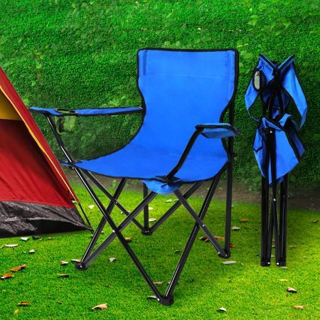 2Pcs Folding Camping Chairs Arm Foldable Portable Outdoor Fishing Picnic Chair Blue