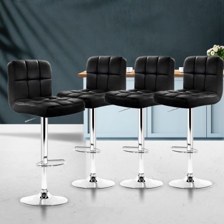 Artiss 4x Bar Stools Leather Gas Lift Black