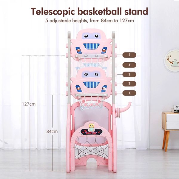 7 in 1 Kids Basketball Hoop Play Set Sports Center Football Soccer Goal Golf Ring Toss Game Pink