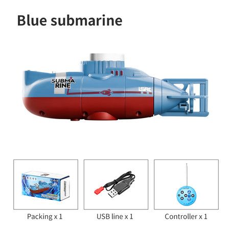 Mini RC Submarine Toy Waterproof Swim Diving in Water Tank Tube Kids Gift (Blue)