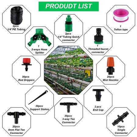 30M 149PCS Plant Watering Mist Cooling Irrigation System Hose Nozzles sprinklers Automatic KITS for Garden, Greenhouse, Patio, Lawn