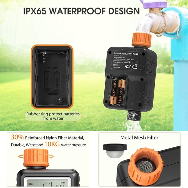 Hose Sprinkler Timer  Waterproof Child Lock Rain Delay Large Screen IP65 for Garden Lawn