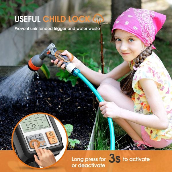 Hose Sprinkler Timer  Waterproof Child Lock Rain Delay Large Screen IP65 for Garden Lawn