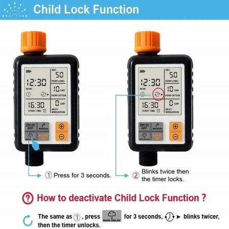 Hose Sprinkler Timer  Waterproof Child Lock Rain Delay Large Screen IP65 for Garden Lawn