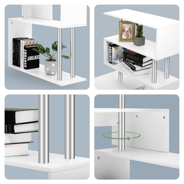 Home Office Computer Desk Corner Table Tier Bookshelf Storage L-Shaped Rotating Table White