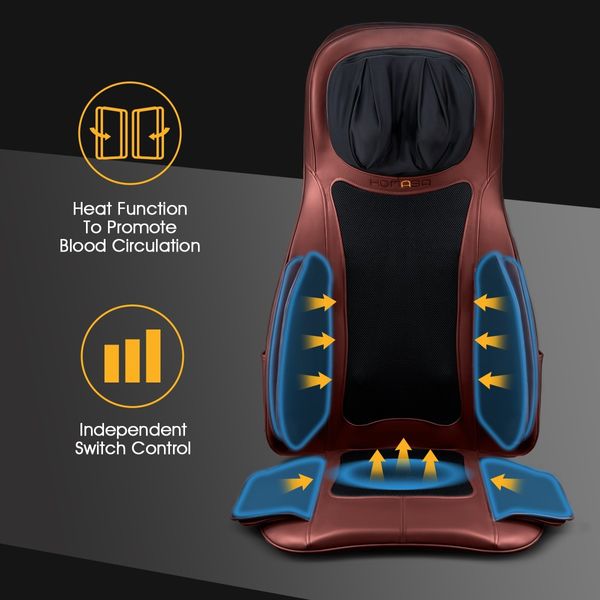 Red Air Compression Shiatsu Rotating Massage Seat Cushion Neck Back Full Body Massager