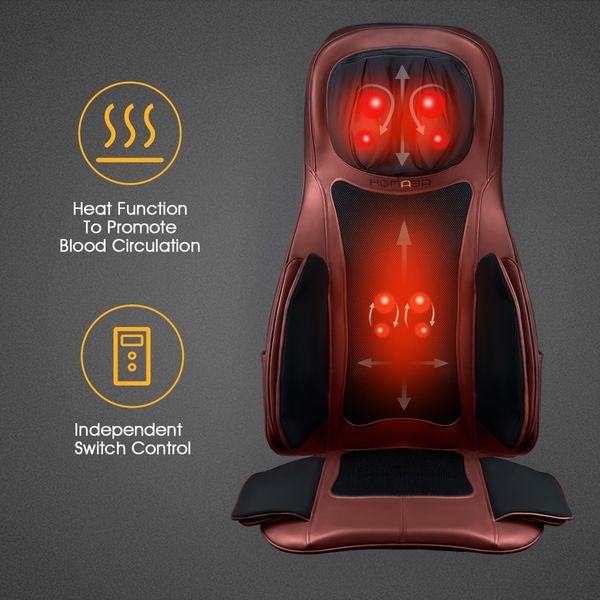 Red Air Compression Shiatsu Rotating Massage Seat Cushion Neck Back Full Body Massager