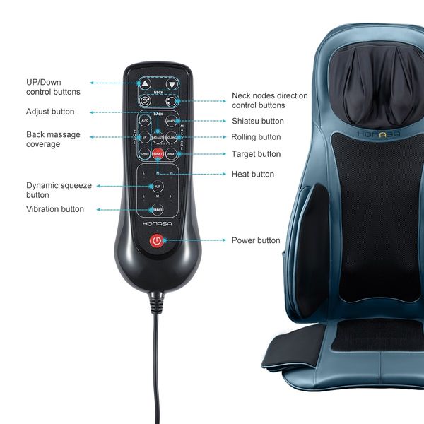 Blue Air Compression Shiatsu Rotating Massage Seat Cushion Neck Back Full Body Massager