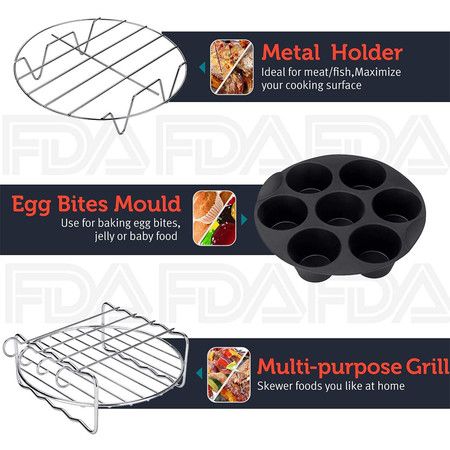 Air fryer Accessories XL 8inch 20cm Fit for all 5.2Qt to 5.8Qt or Larger Air Fryer (7pcs Set)