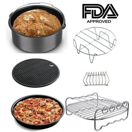 Air fryer Accessories XL 8inch 20cm Fit for all 5.2Qt to 5.8Qt or Larger Air Fryer (7pcs Set)