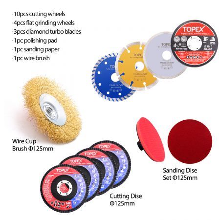 20PCs 115mm Cutting Wheel Flap Grinding Disc Wire Brush Diamond Turo Blades Kit