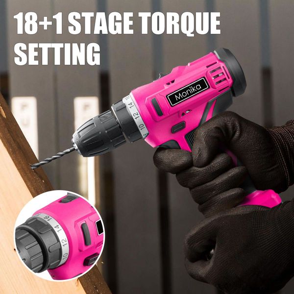 Monika 12V Pink Cordless Drill Screw Bits Sockets for Women Tool for Ladies