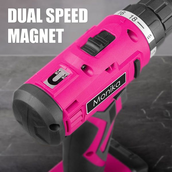 Monika 12V Pink Cordless Drill Screw Bits Sockets for Women Tool for Ladies