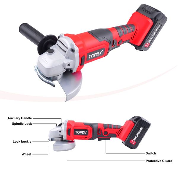 20V 125mm Cordless Angle Grinder 3.0Ah w/ 2 Batteries