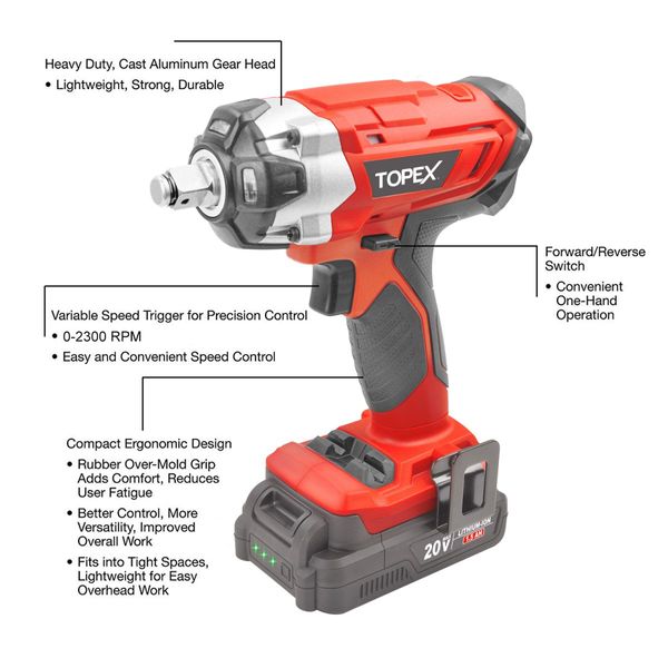 2 in 1 20V Cordless Impact Wrench Driver 1/2" w/ Sockets Battery & Charger (one battery)