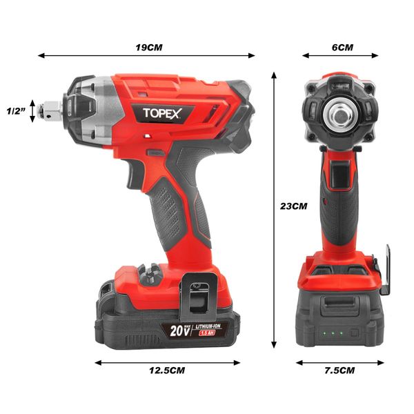 2 in 1 20V Cordless Impact Wrench Driver 1/2" w/ Sockets Battery & Charger (one battery)