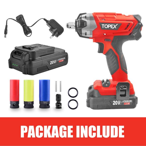 2 in 1 20V Cordless Impact Wrench Driver 1/2" w/ Sockets Battery & Charger(Two Batteries)