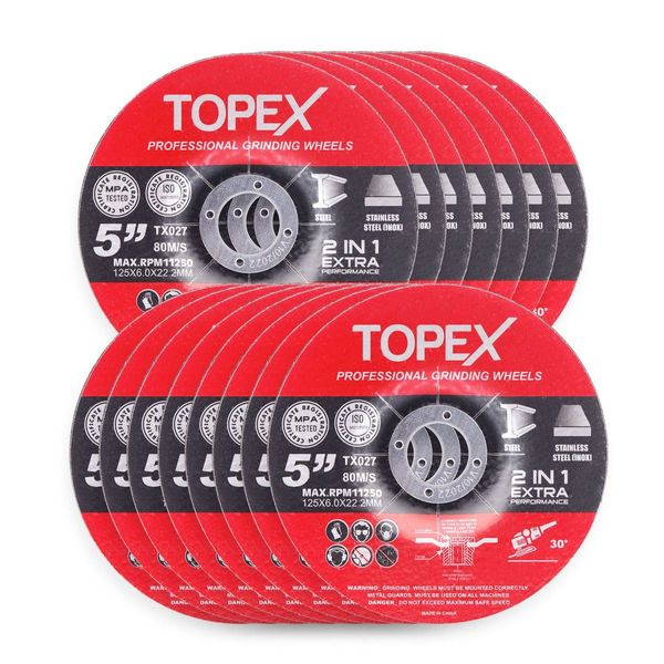 TOPEX 25pcs 125x 6.0 x 22.23mm Grinding Discs Wheels Steel Inox Angle Grinder