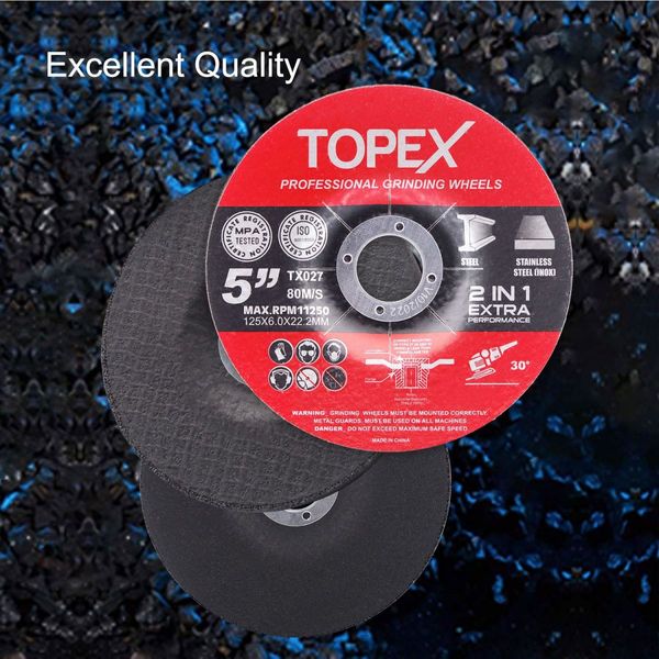 TOPEX 25pcs 125x 6.0 x 22.23mm Grinding Discs Wheels Steel Inox Angle Grinder