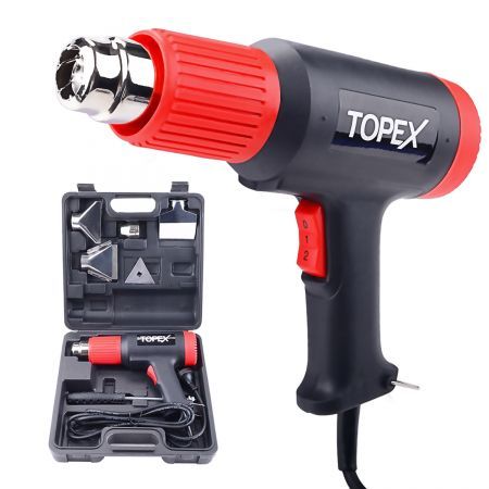 TOPEX Heat Gun Hot Air Heating Tool Kit Dual Speed w/ 5 Accessories Storage Case