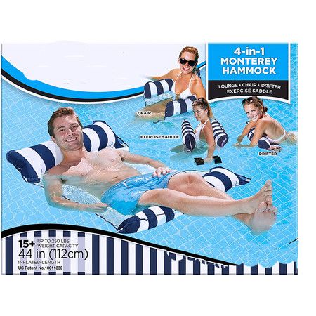 4-in-1 Monterey Hammock Inflatable Pool Float, Multi-Purpose Pool Hammock