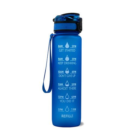 Motivational Drinking Water 1L Bottle with Time Marker & Straw -Col.Blue