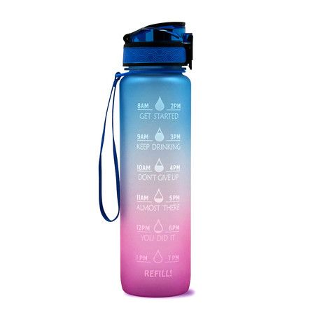 Motivational Drinking Water 1L Bottle with Time Marker & Straw -Col.Blue