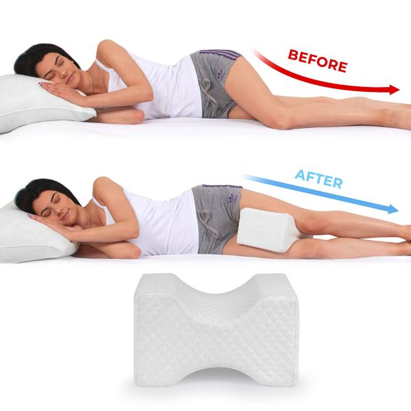 Memory Foam Knee Pillow with Cooling Gel Pregnancy, Spine Alignment and Pain Relief Breathable, Hypoallergenic and Comfortable  with Washable Cover