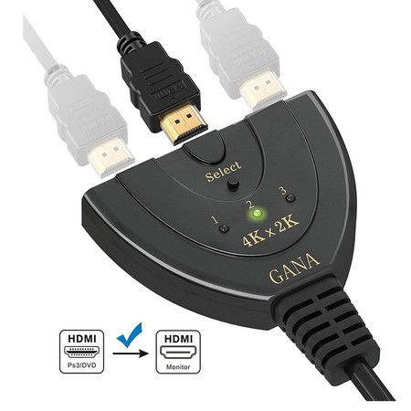 HDMI Switch,3 Port 4K HDMI Switch 3x1 Switch Splitter with Pigtail Cable Supports Full HD 4K 1080P 3D Player