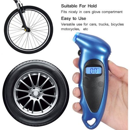 Digital Tire Pressure Gauge 150 PSI 4 Settings for Car Truck Bicycle with Backlit LCD and Non-Slip Grip, Blue