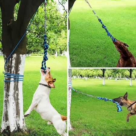 Spring Pole Dog Rope Toy Pet Dog Heavy Duty Pull Tether Tug of War, Hanging Bungee Toy for Outdoor Exercise, for Medium Large Dog Muscle Builder