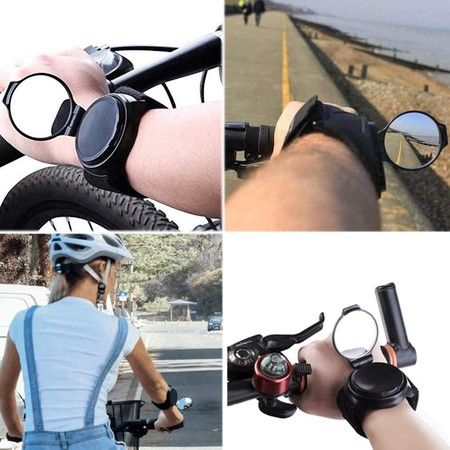 360-degree rotating mountain bike convex mirror, road bike bicycle wrist strap rearview mirror, adjustable bicycle wide-angle rearview safety mirror