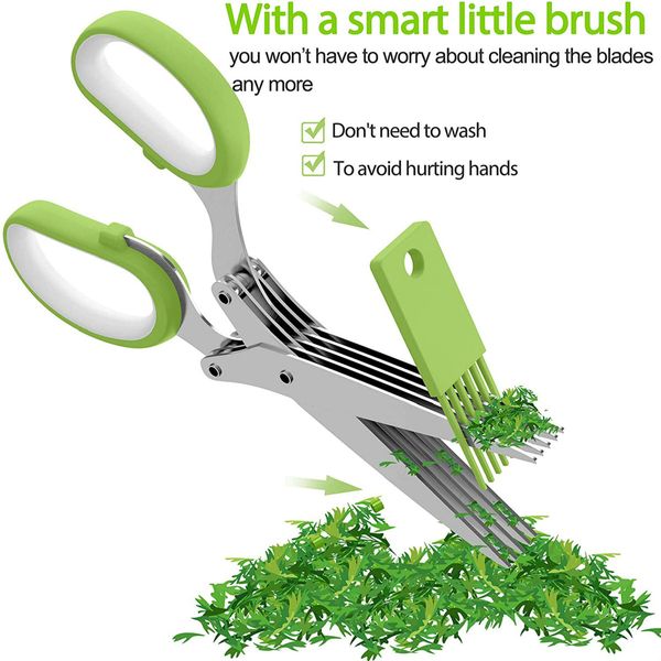 Herb Scissors Set with 5 Blades and Cover - Multipurpose Kitchen Chopping Shear, Mincer, Sharp Dishwasher Safe Kitchen Gadget