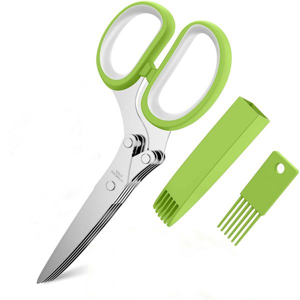 Herb Scissors Set with 5 Blades and Cover - Multipurpose Kitchen Chopping Shear, Mincer, Sharp Dishwasher Safe Kitchen Gadget