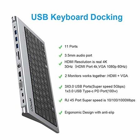 11 in 1 USB C Docking Station KeyboardUSB C to HDMI VGA USB 3.0, RJ45 Ethernet, 100W PD, For MacBook Pro,iPad Pro,iMac,Smart TV