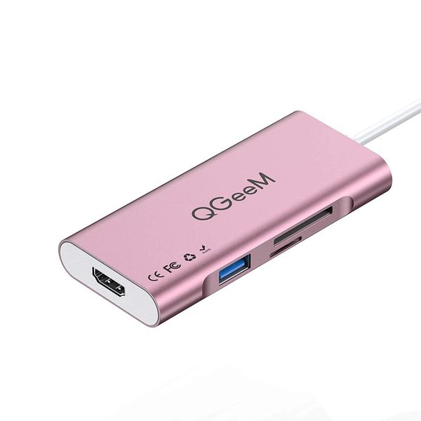 7 in 1 USB C Hub Type C to HDMI 4k Adapter Compatible with MacBook Pro(Thunderbolt 3),Ipad Pro,Chromebook,Xps 13/15 Pink